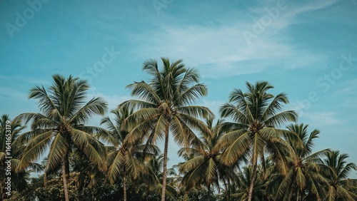 Palm trees silhouetted by an unclouded blue sky