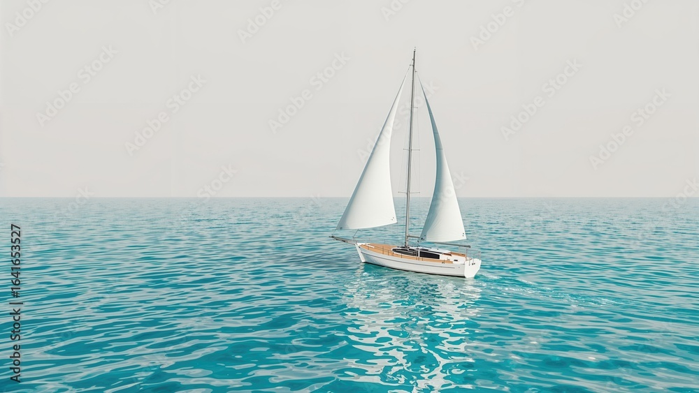 Fototapeta premium Sailboat Captured Against a White Backdrop