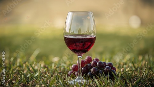 Glass of red wine with a bl...