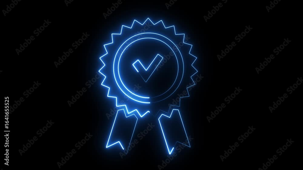 Neon Quality Badge with Checkmark Animation, Neon Approval Animation. Neon Quality Badge with Checkmark Animation, Neon Approval Animation.