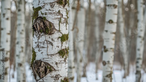 Winter scene featuring birc...