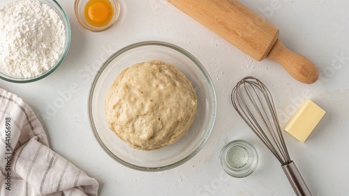 Overhead shot of dough ingr...