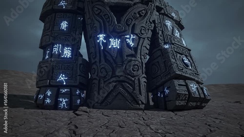 Towering Golem with Glowing Runes