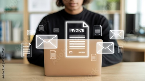 Digital Invoicing - A person at a laptop with a glowing 