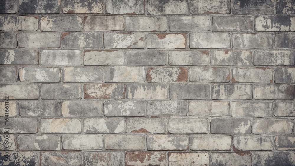 Fototapeta premium Weathered brick surface covered in dull grey paint