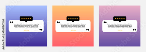 Review quote template with 5 star rating. Set of Customer review quotation templates for social media. 