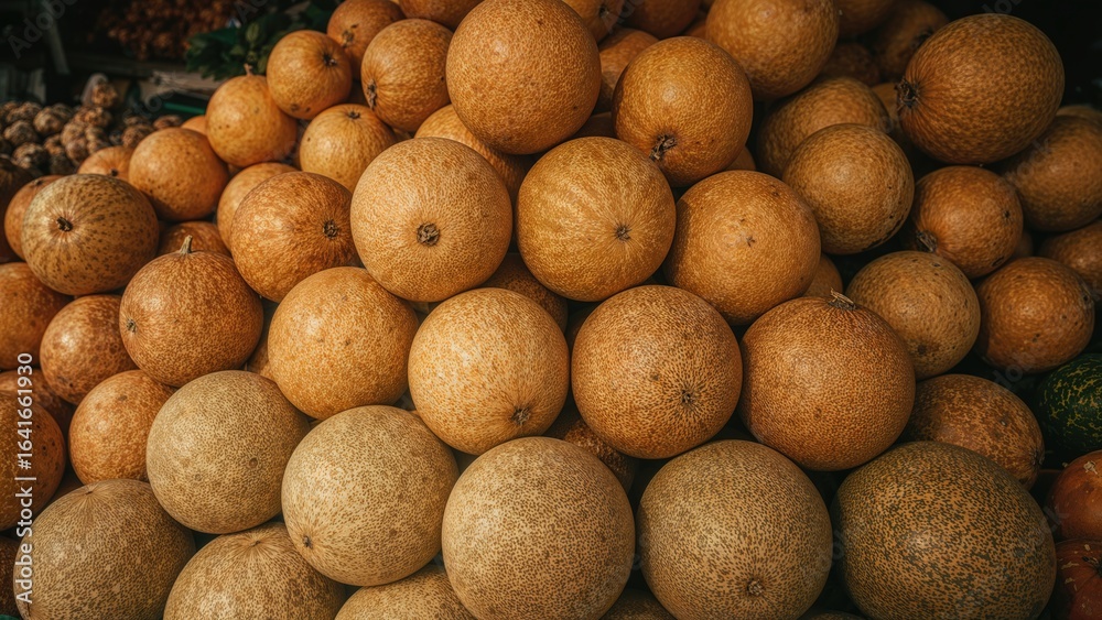 Fresh Melons Highlighted by Light in a Market Environment Fresh Melons Highlighted by Light in a Market Environment