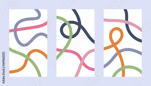 Wavy line backgrounds vector illustration. Retro style abstract backgrounds with random squiggly lines. Wavy doodle lines art background abstract design.