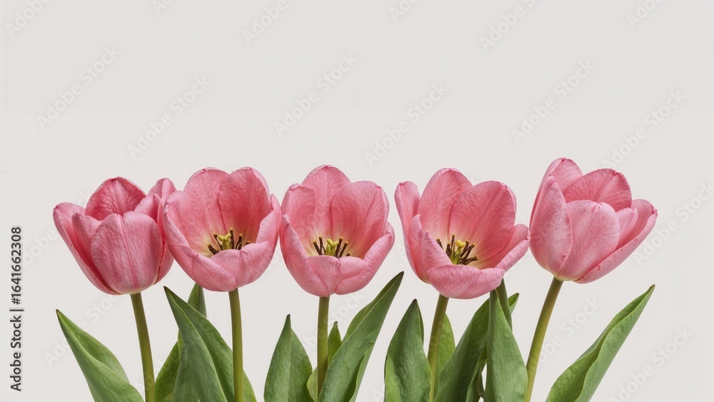 Fototapeta premium Beautiful pink tulips lined up, ideal colorful image for backgrounds