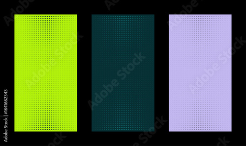 Halftone dot pattern backgrounds. Set of colorful abstract backgrounds with halftone dot pattern creating gradient effect. Modern creative pattern wallpaper or backdrop vector illustration.