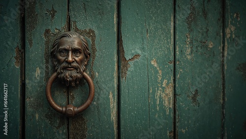 Antique green door adorned ...