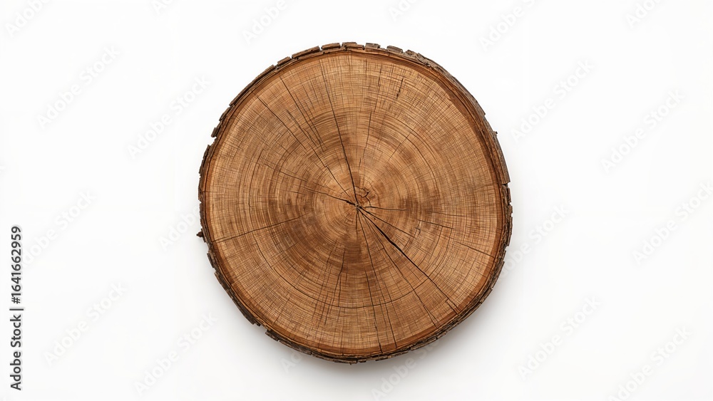 Fototapeta premium Tree slice serving as decoration with a simple white setting