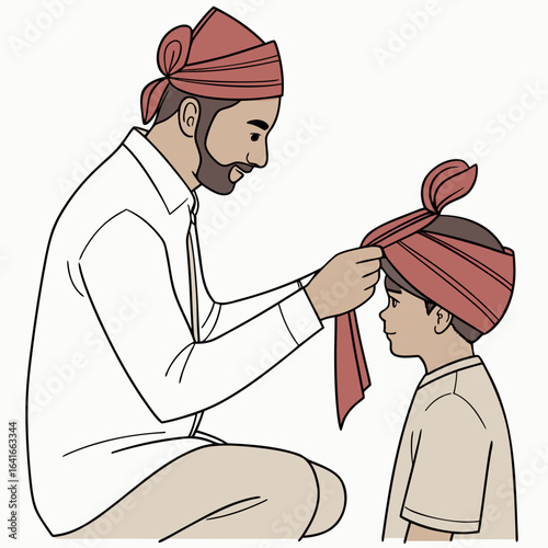 Father teaching son how to tie a turban a cultural tradition and family bonding moment