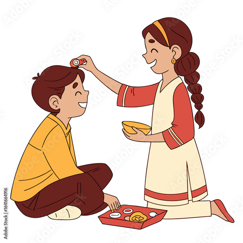 Sister applying tilak to her brother s forehead during a traditional indian festival celebration