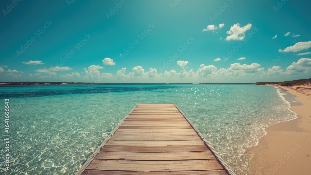 Fototapeta premium Summer beach scene featuring a plastic pontoon