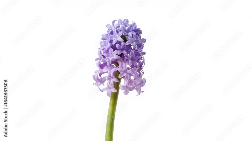 Fototapeta premium Single purple hyacinth against a white backdrop - spring blossom