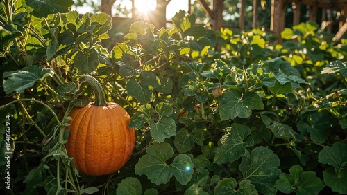 A pumpkin thriving on a vin...
