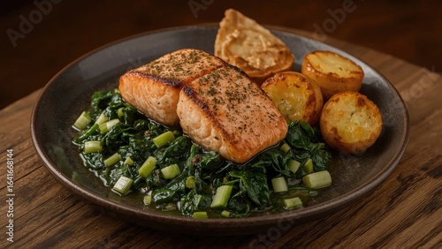 A dish featuring salmon fil...