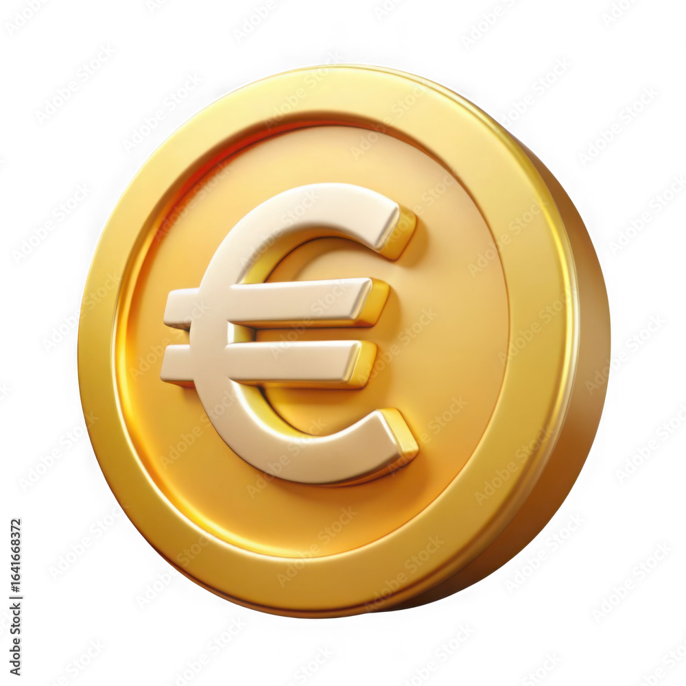 Fototapeta premium 3d illustration of shiny golden euro coin representing european currency and financial stability in the european market isolated on transparent background