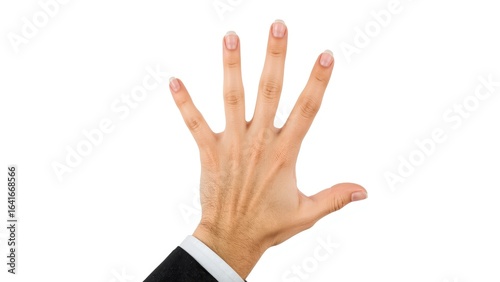 Isolated male hand showing ...