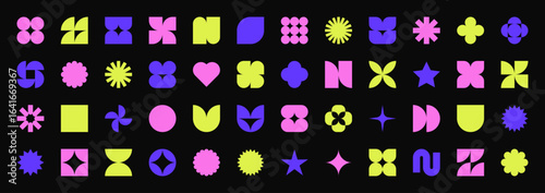 Geometric shapes collection. Large set of retro style abstract shapes and symbols vector illustration.