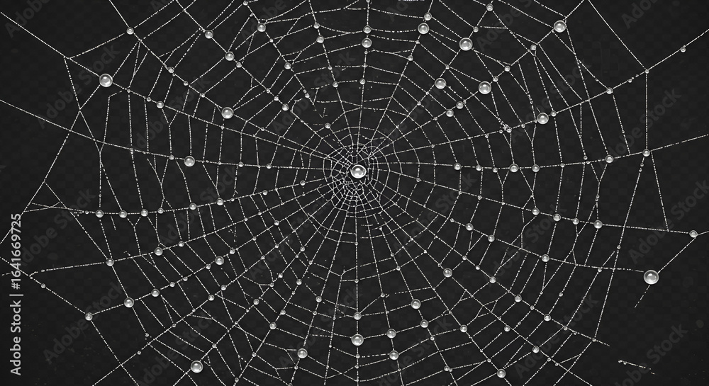Fototapeta premium Dewy spiderweb on a dark, mysterious atmosphere