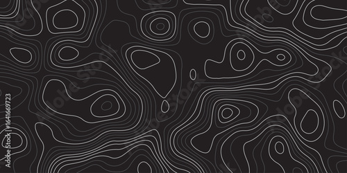 Abstract dark topographic contour map background with smooth flowing lines and modern minimal design. Elegant black pattern ideal for wallpapers, presentations, and graphic design projects.