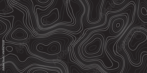 Abstract dark topographic contour map background with smooth flowing lines and modern minimal design. Elegant black pattern ideal for wallpapers, presentations, and graphic design projects.