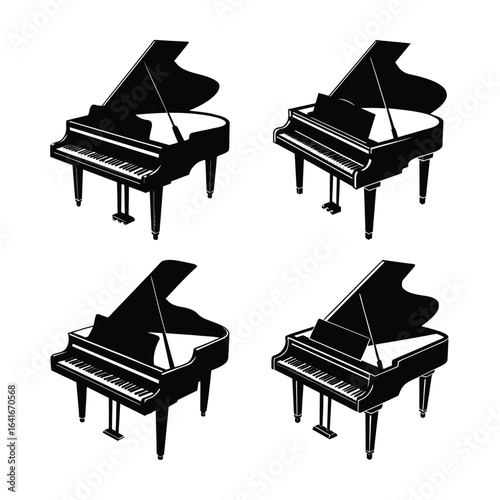 Four Grand Pianos in a Grid Pattern Black and White Musical Instrument Illustration