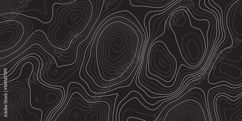 Abstract dark topographic contour map background with smooth flowing lines and modern minimal design. Elegant black pattern ideal for wallpapers, presentations, and graphic design projects.