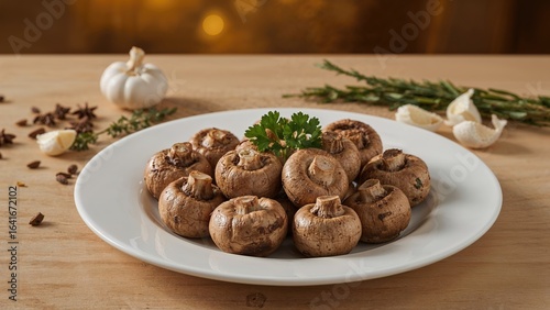 Plate of mushrooms marinate...