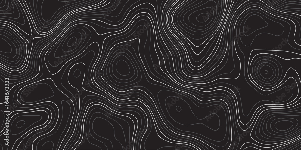 Obraz premium Abstract dark topographic contour map background with smooth flowing lines and modern minimal design. Elegant black pattern ideal for wallpapers, presentations, and graphic design projects.