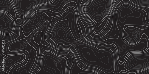 Abstract dark topographic contour map background with smooth flowing lines and modern minimal design. Elegant black pattern ideal for wallpapers, presentations, and graphic design projects.