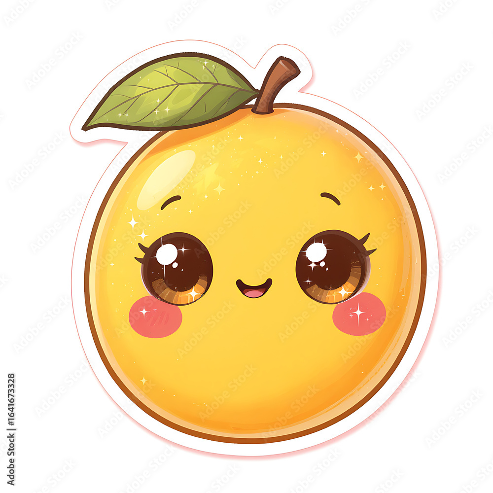 Fototapeta premium Adorable orange cartoon character with a sweet smile and big eyes isolated on white background