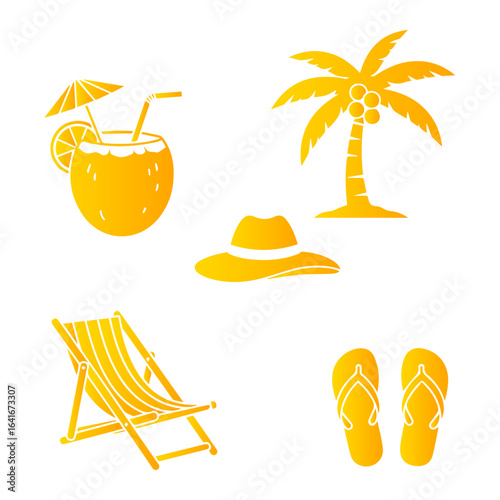 Tropical Beach Vacation Summer Holiday Icons.