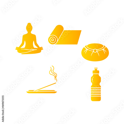 Yoga and Meditation Accessories Icons.