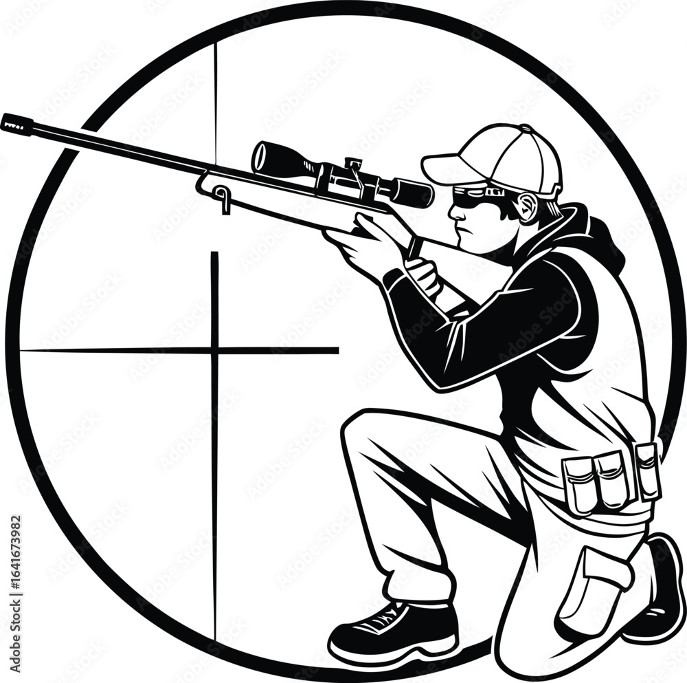 Obraz premium Elite Long-Range Shooter Silhouette Vector Logo for Military and Esports Branding