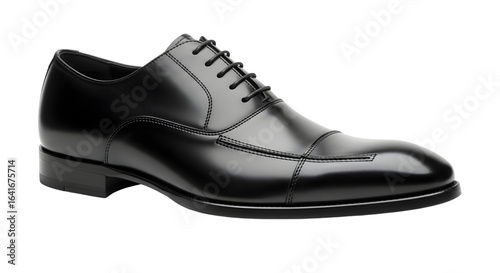 Classic black leather oxford dress shoe for men, elegant and formal footwear, isolated on transparent background