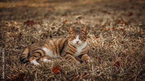 Peaceful striped cat baskin...