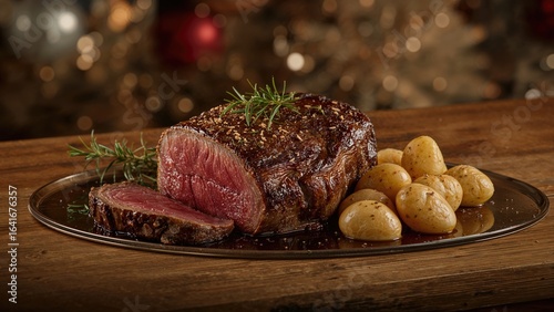 Festive dinner with roasted...