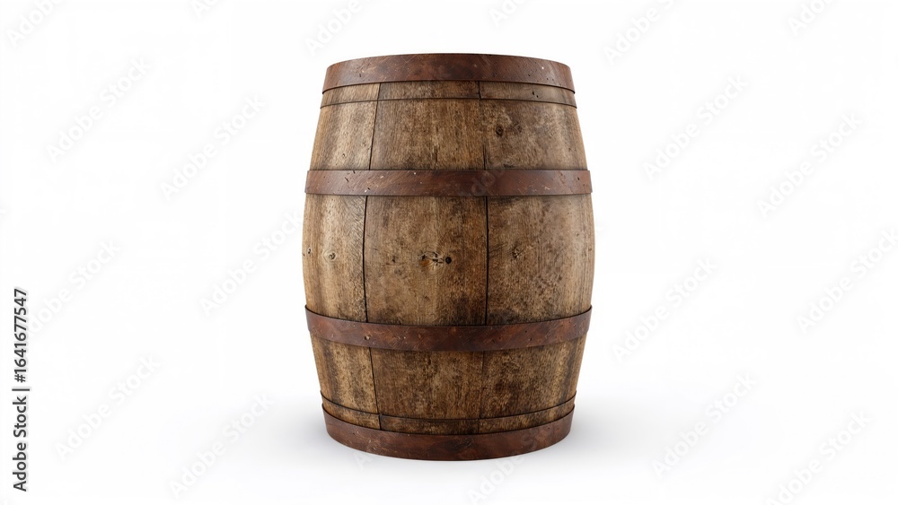 Classic wooden barrel crafted from oak used for beer, shown with a blank white background. Classic wooden barrel crafted from oak used for beer, shown with a blank white background.