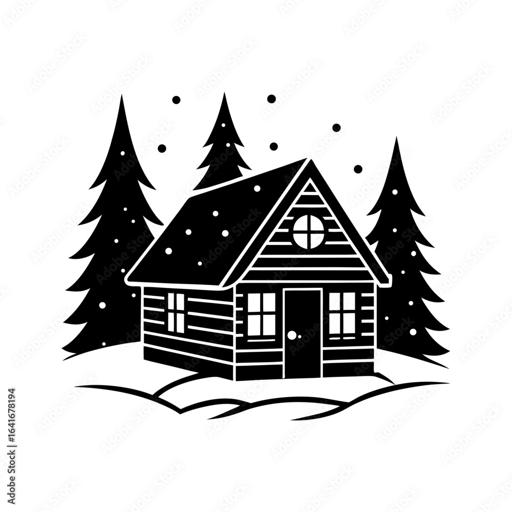 Naklejka premium winter cabin silhouette vector art