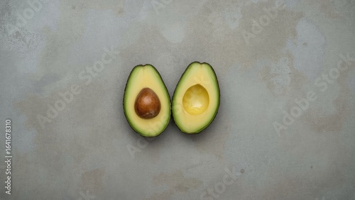 Avocado cut into two heart-...