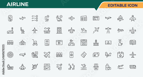Airline line icon set. Air Bus icon set. Contains such icons as transport, airport, flight, travel, plane, ticket and more. Editable vector. Pixel perfect.