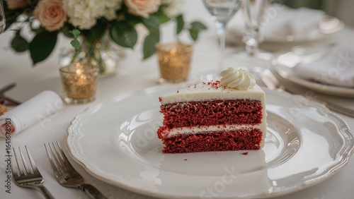 Slice of rich red velvet ca...