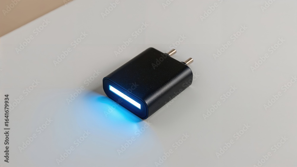 Fototapeta premium Classic dark-colored cell phone chargers with LED light signals for power