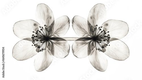 Xray transparent isolated PNG branch. Floral  leaves and stem. Vintage watercolor design for wedding cards, invitations. Spring or summer close-up photo. Elegant minimalist radiography