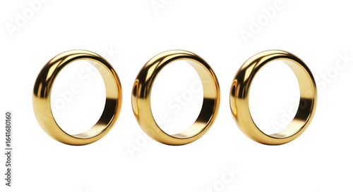 3d icon of three gold rings isolated on transparent background