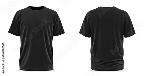 Blank black t-shirt mockup, front and back views