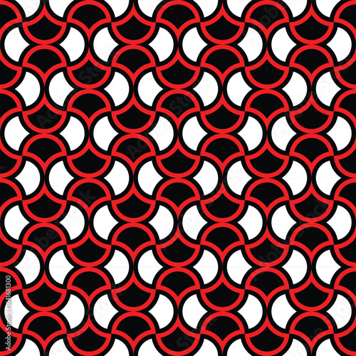 Abstract geometric seamless pattern in red, black and white